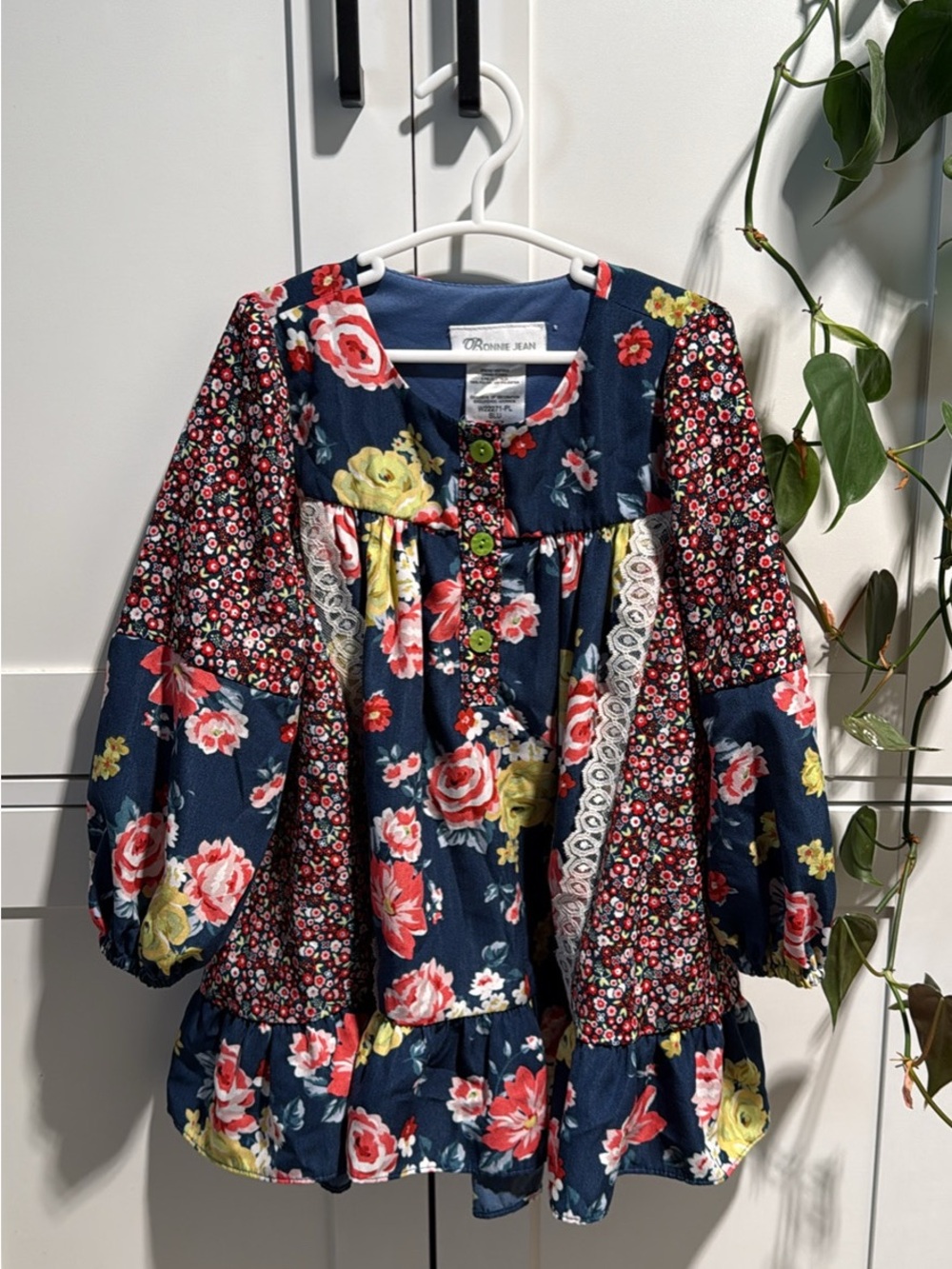 Bonnie Jean Navy Floral Patchwork Dress